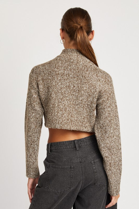 Emory Park Contemporary CONTRASTED TURTLE NECK CROP TOP