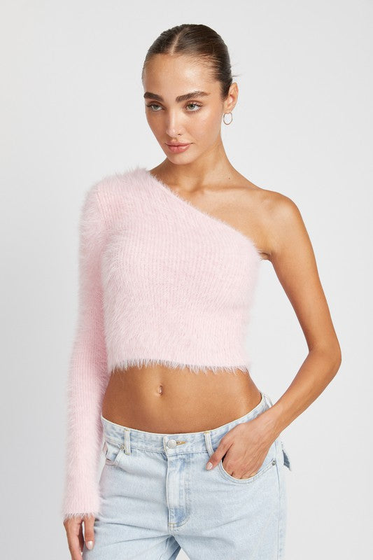 Load image into Gallery viewer, Emory Park ONE SHOULDER FLUFFY SWEATER TOP
