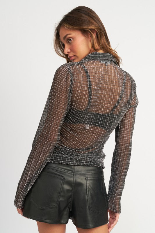 Emory Park BUTTON DOWN SHEER TOP