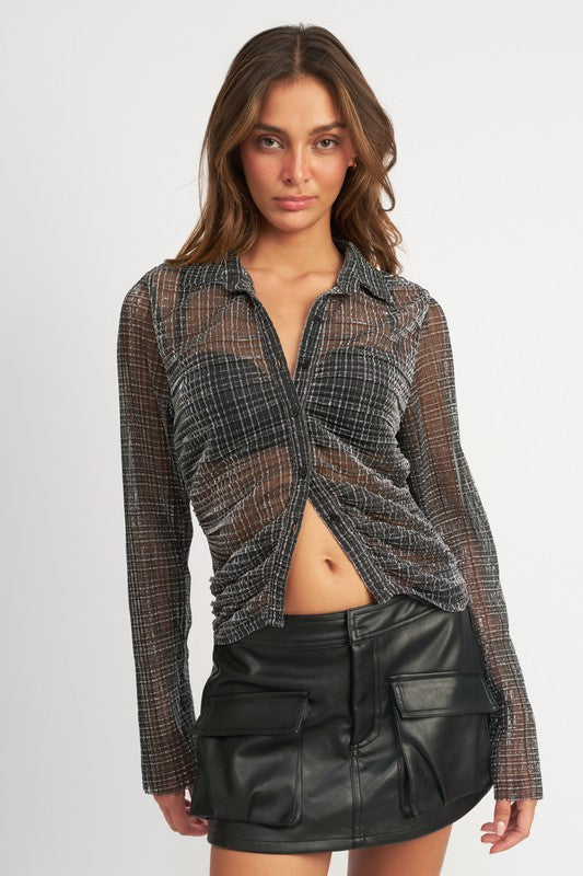 Emory Park BUTTON DOWN SHEER TOP