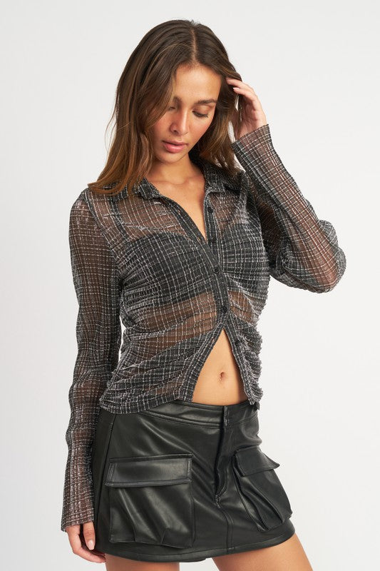 Emory Park BUTTON DOWN SHEER TOP