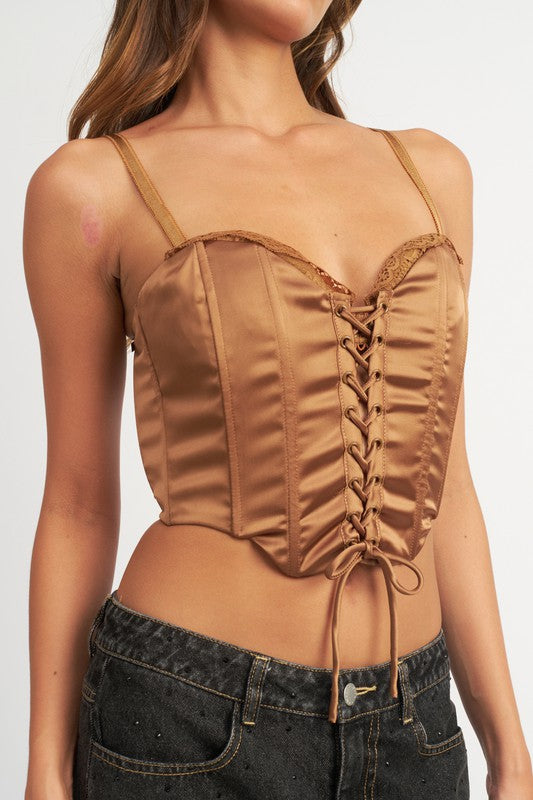 Emory Park PEEKABOO CORSET TOP WITH LACE DETAIL