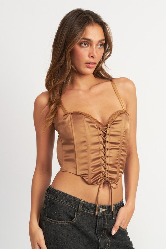 Emory Park PEEKABOO CORSET TOP WITH LACE DETAIL