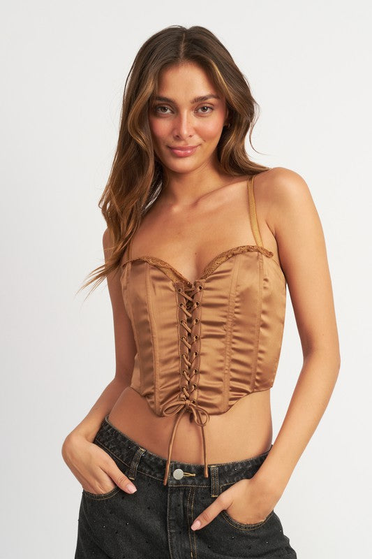 Emory Park PEEKABOO CORSET TOP WITH LACE DETAIL