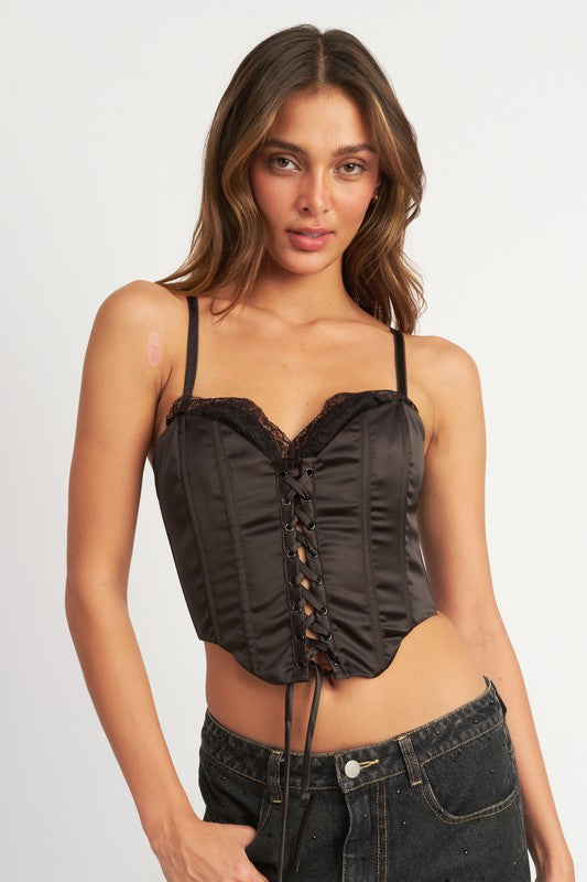 Emory Park PEEKABOO CORSET TOP WITH LACE DETAIL