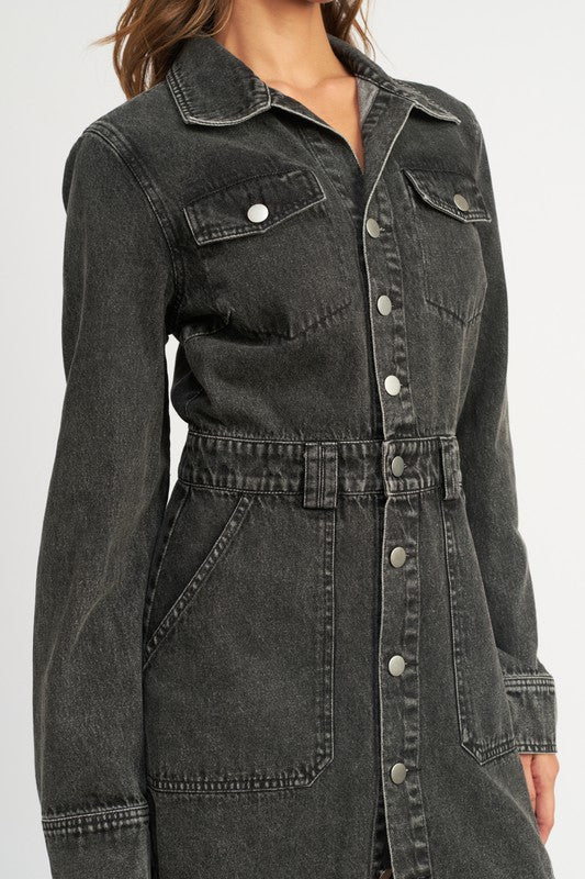 Load image into Gallery viewer, Emory Park BUTTON DOWN DENIM MINI DRESS
