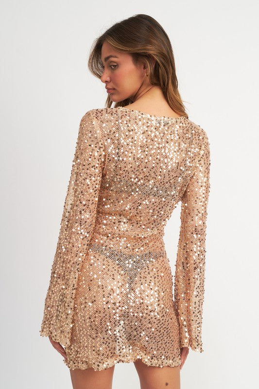 Load image into Gallery viewer, Emory Park BELL SLEEVE SEQUINS MINI DRESS
