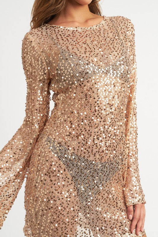 Load image into Gallery viewer, Emory Park BELL SLEEVE SEQUINS MINI DRESS
