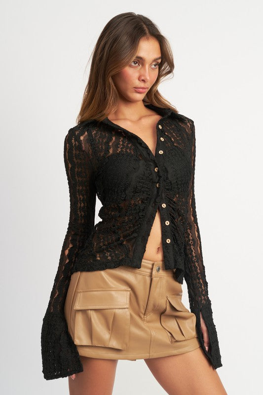 Emory Park BELL SLEEVE LACE TOP