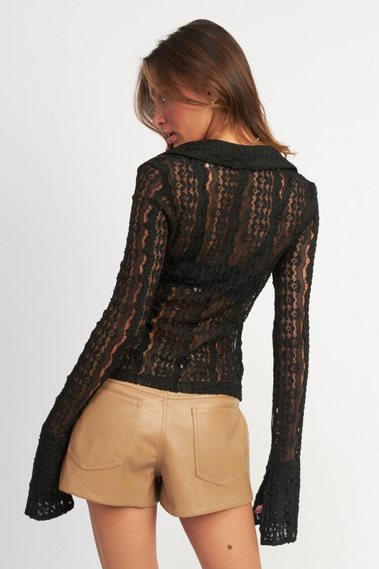 Emory Park BELL SLEEVE LACE TOP