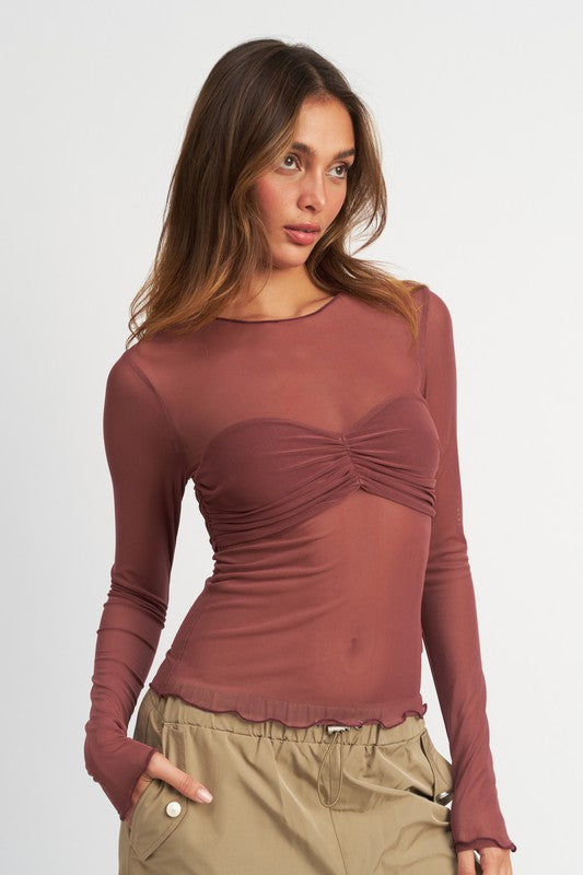 Load image into Gallery viewer, Emory Park CREW NECK SHEER BUST TOP
