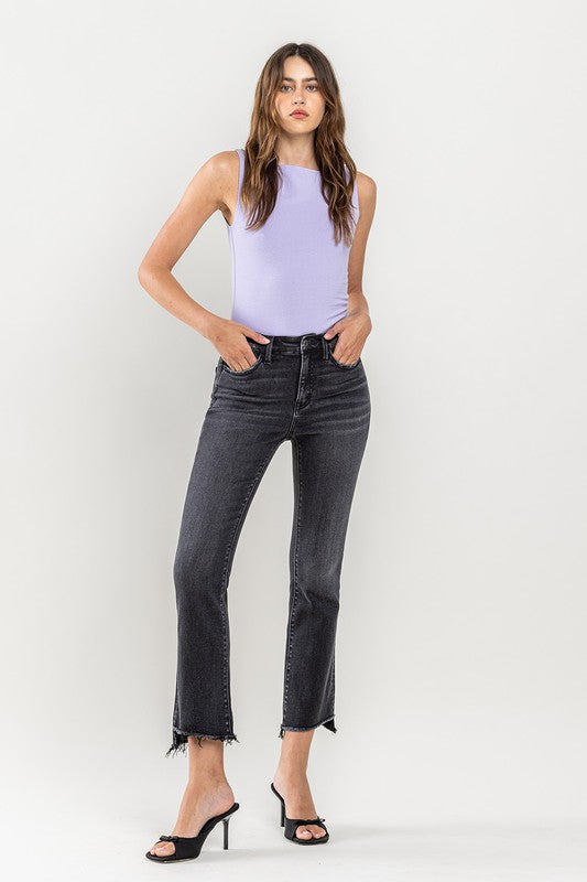 VERVET by Flying Monkey High Rise Raw Step Hem Crop Flare Jeans