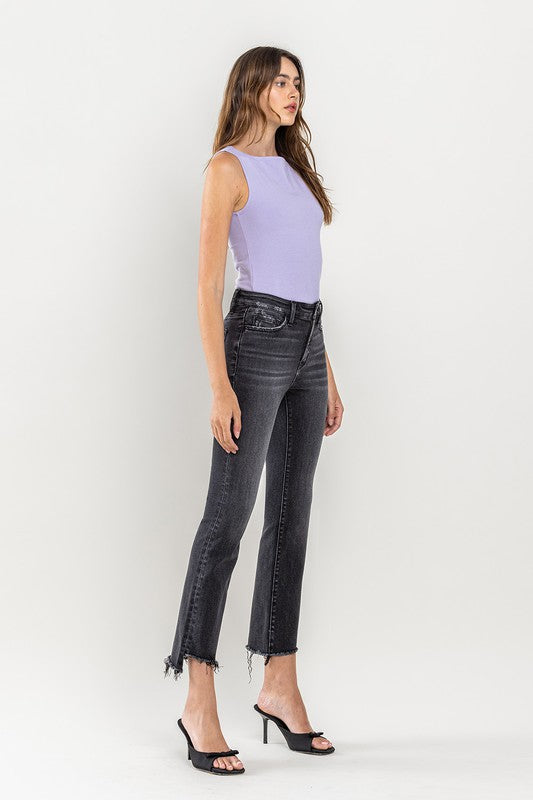 VERVET by Flying Monkey High Rise Raw Step Hem Crop Flare Jeans