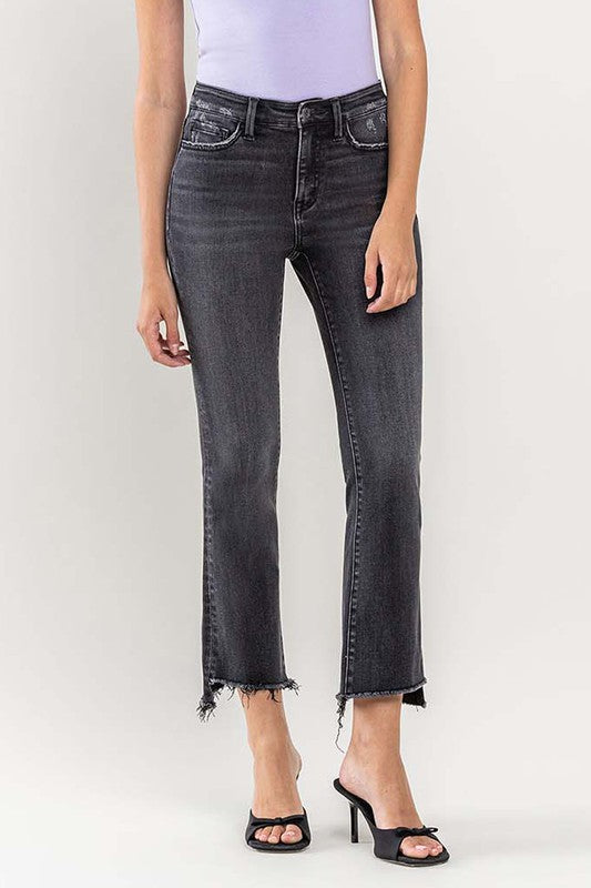 VERVET by Flying Monkey High Rise Raw Step Hem Crop Flare Jeans