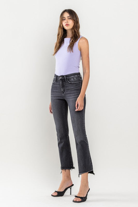 VERVET by Flying Monkey High Rise Raw Step Hem Crop Flare Jeans