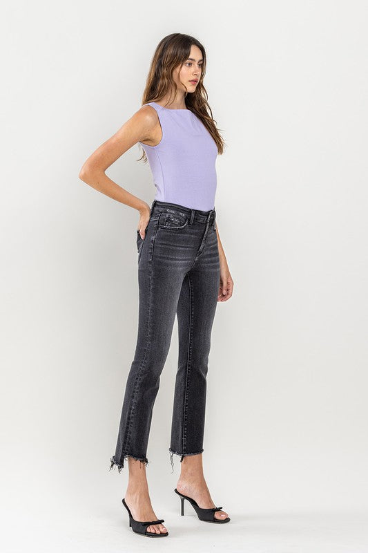 VERVET by Flying Monkey High Rise Raw Step Hem Crop Flare Jeans