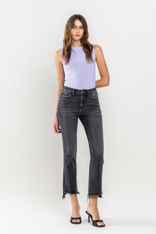 VERVET by Flying Monkey High Rise Raw Step Hem Crop Flare Jeans