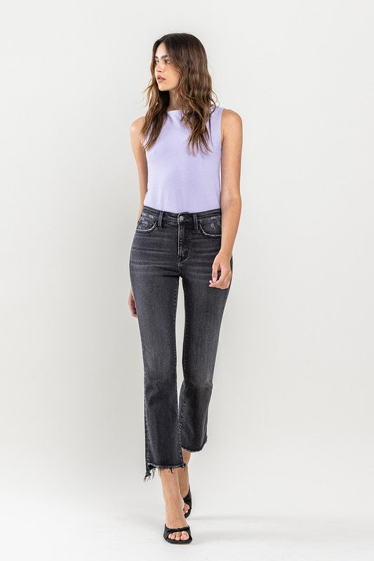 VERVET by Flying Monkey High Rise Raw Step Hem Crop Flare Jeans