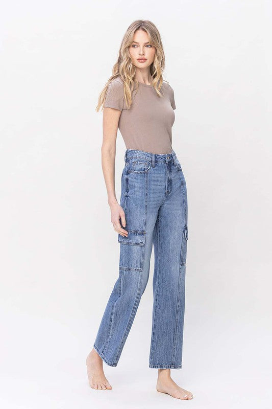 Load image into Gallery viewer, VERVET by Flying Monkey High Rise Dad Cargo Jeans

