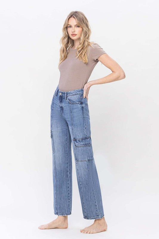 Load image into Gallery viewer, VERVET by Flying Monkey High Rise Dad Cargo Jeans
