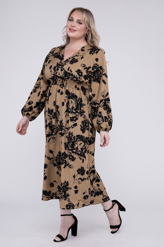 Nuvi Apparel Plus Smocked High Waist Midi Dress