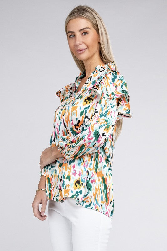 Nuvi Apparel Multicolor Print Ruffle Blouse