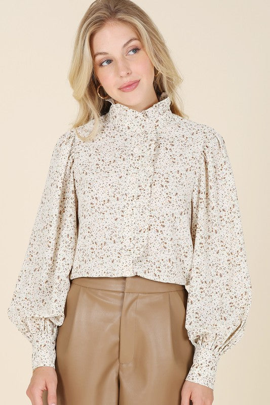 Load image into Gallery viewer, Lilou Stand collar floral frill blouse
