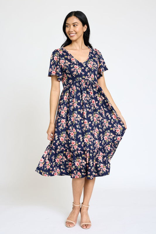 EG fashion Floral Angel Sleeve Midi Dress