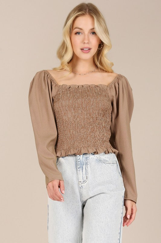 Load image into Gallery viewer, Lilou LS square neck smocking top
