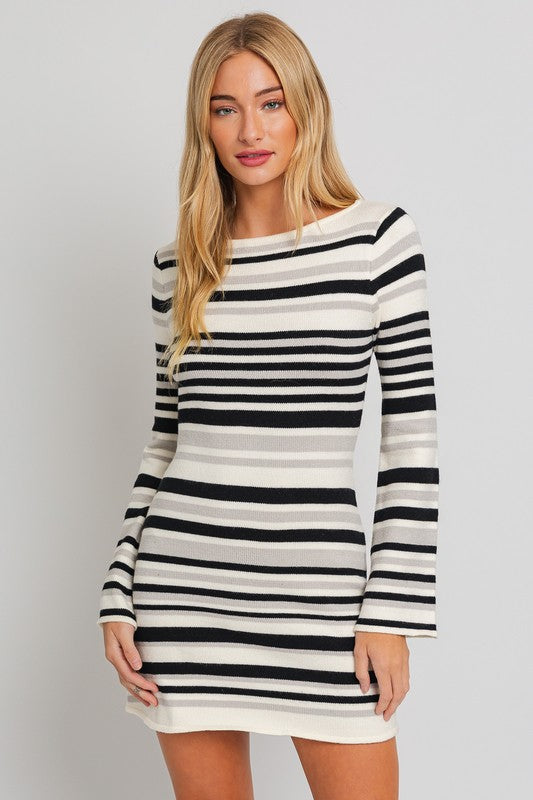 LE LIS Boat Neck Bell Sleeve Sweater Dress