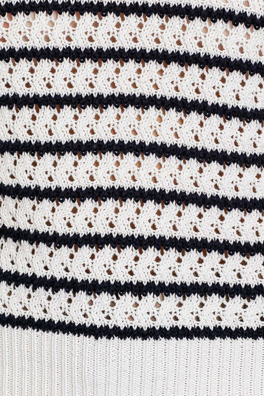 LE LIS Round Neck Ruffle Sleeve Stripe Knit Top