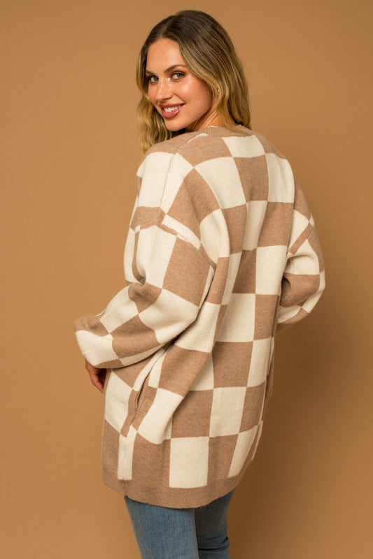 Gilli Checker Graphic Sweater Cardigan