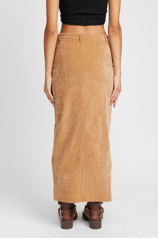 Emory Park CORDUROY MAXI SKIRT WITH FRONT SLIT