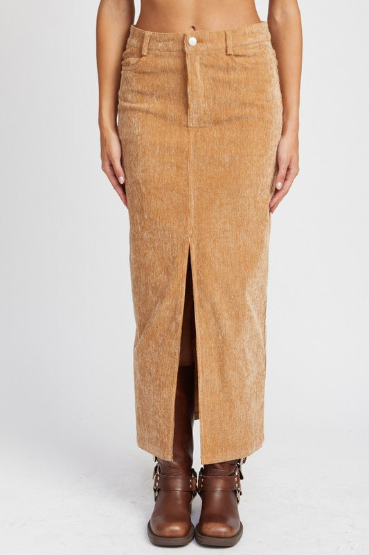 Load image into Gallery viewer, Emory Park CORDUROY MAXI SKIRT WITH FRONT SLIT
