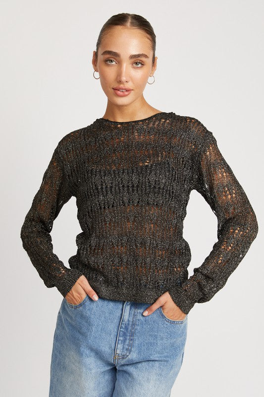 Emory Park GLITTER YARN CROCHET TOP