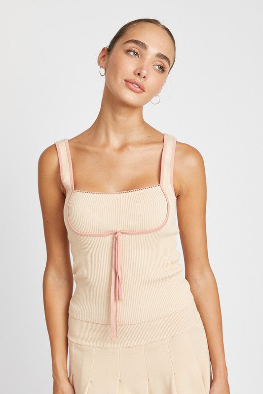 Emory Park RIBBED TANK TOP WITH CONTRASTED SEAM
