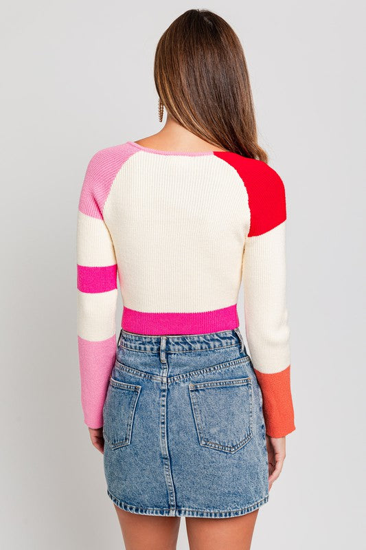 LE LIS Long Sleeve Color Block Stripe Knit Top