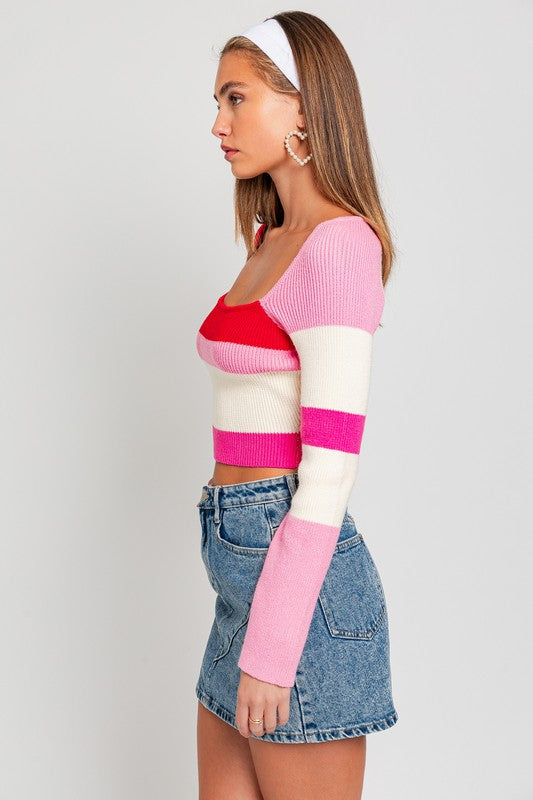 LE LIS Long Sleeve Color Block Stripe Knit Top