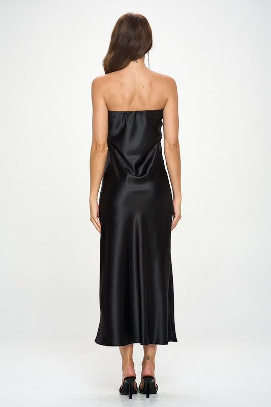 Renee C. Made in USA Silky Satin Tube Draped Dress.