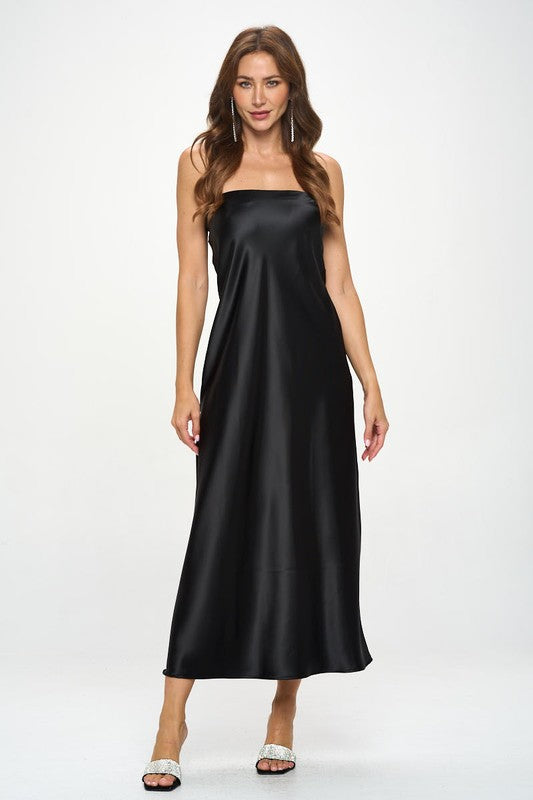 Renee C. Made in USA Silky Satin Tube Draped Dress.