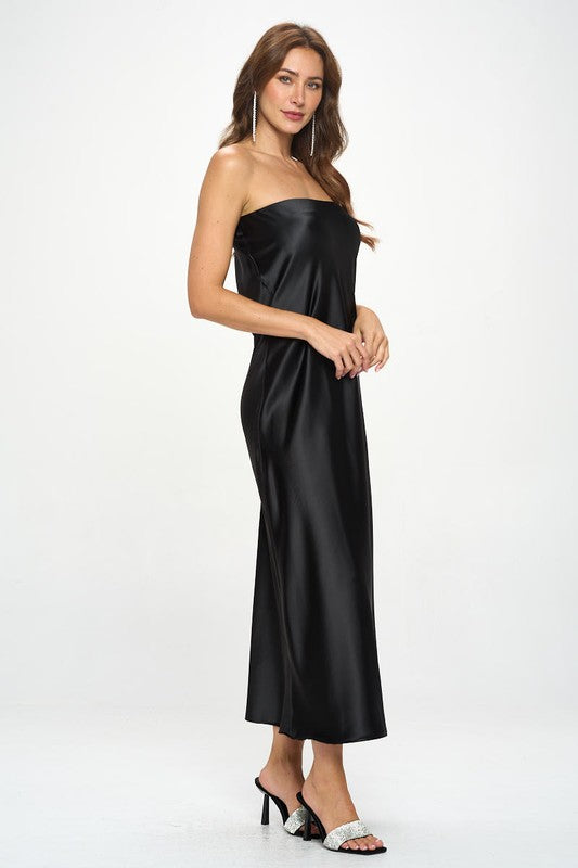 Renee C. Made in USA Silky Satin Tube Draped Dress.