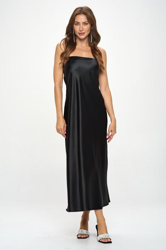 Renee C. Made in USA Silky Satin Tube Draped Dress.