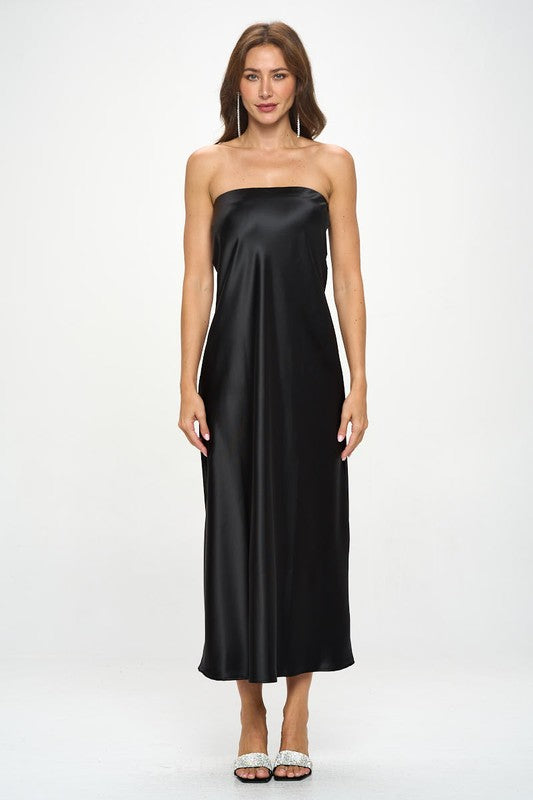 Renee C. Made in USA Silky Satin Tube Draped Dress.