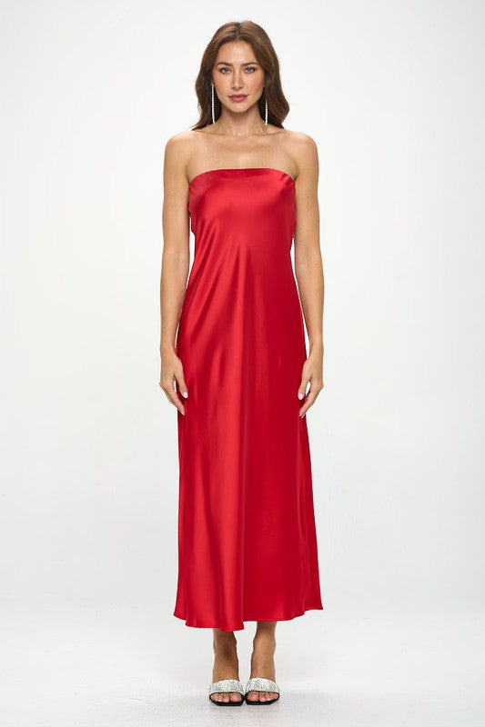 Renee C. Made in USA Silky Satin Tube Draped Dress