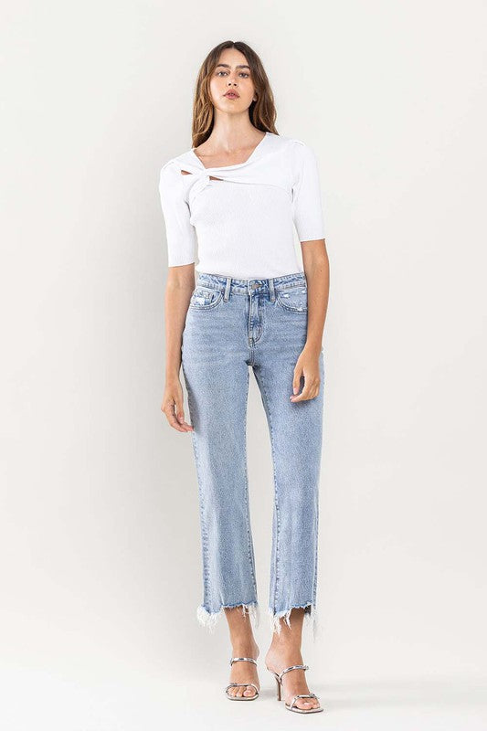 VERVET by Flying Monkey High Rise Distressed Hem Crop Dad Jeans