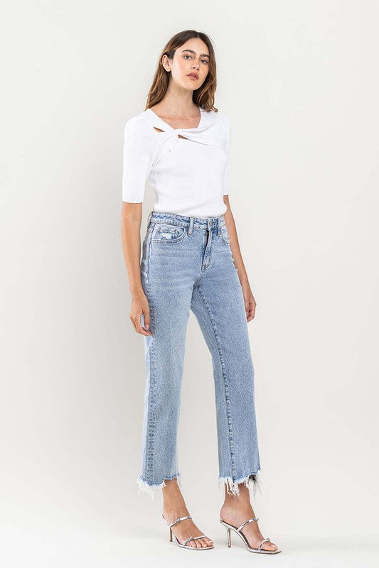 VERVET by Flying Monkey High Rise Distressed Hem Crop Dad Jeans