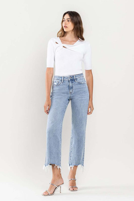 VERVET by Flying Monkey High Rise Distressed Hem Crop Dad Jeans