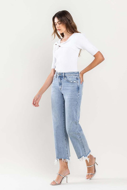 VERVET by Flying Monkey High Rise Distressed Hem Crop Dad Jeans