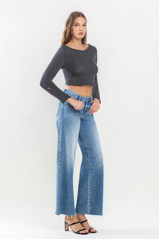 VERVET by Flying Monkey Mid Rise Raw Hem Wide Leg Jeans