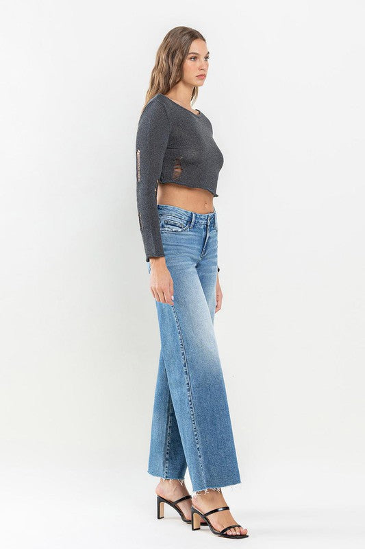 VERVET by Flying Monkey Mid Rise Raw Hem Wide Leg Jeans